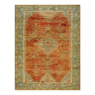 Soft Small Scale Medallion/Crest Design Antique Rustic Turkish Oushak Decorative For Sale