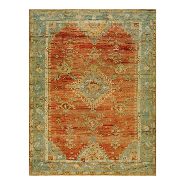 Soft Small Scale Medallion/Crest Design Antique Rustic Turkish Oushak Decorative For Sale