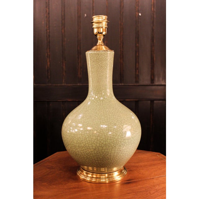 Metal Celadon Green Crackle Glazed Ceramic Lamp, 1960s For Sale - Image 7 of 7