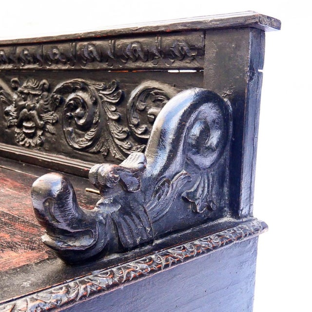 Black Antique 19th Century Neo-Renaissance French Carved Oak Bench For Sale - Image 8 of 11