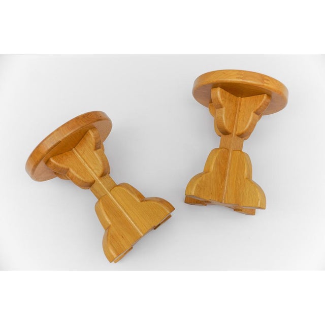 Mid-Century Modern French Oak Stools, 1960s, Set of 2 For Sale - Image 4 of 10