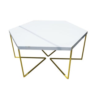 Hexagon Coffee Table with Yellow Wire Base For Sale