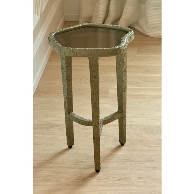 Champagne Vintage Caracole Modern "Contour" Sculptural Textured Metal & Tinted Glass Side / Drinks Table - Neiman Marcus For Sale - Image 8 of 12