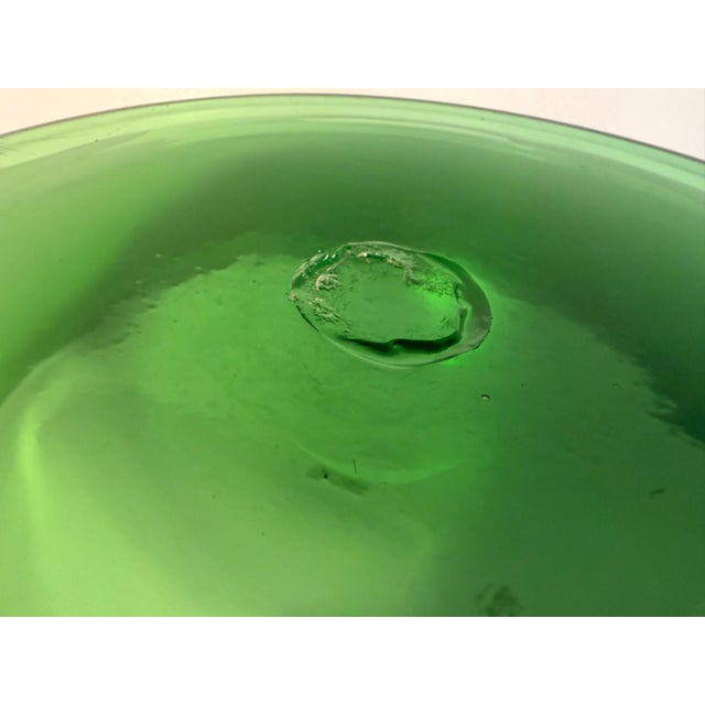 Vintage Green Hand-Blown Glass Centerpiece Bowl, Empoli, Italy, 1970s For Sale - Image 11 of 12