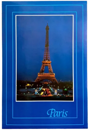 Vintage 1982 " Paris - Eiffel Tower " Lithograph Print Collector's France Travel Poster