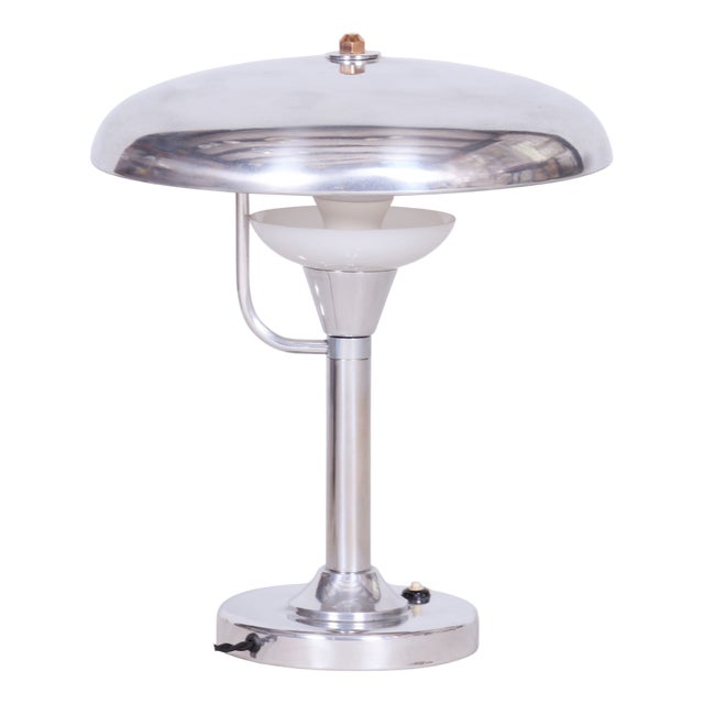 Bauhaus Table Lamp in Nickle-Plated Steel attributed to Franta Anýž, Czechia, 1920s For Sale