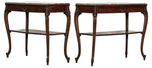 French Walnut and Marble Serving Tables, 1880s, Set of 2