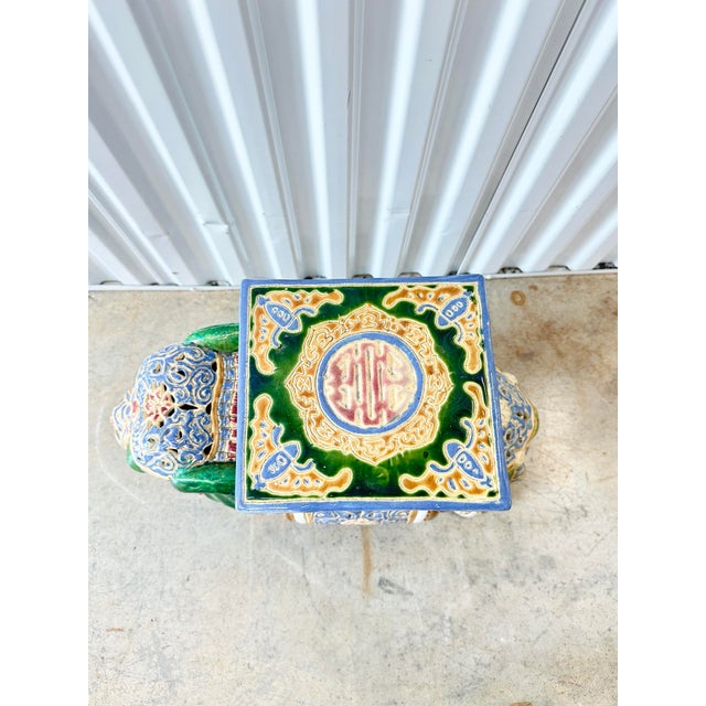 Mid 20th Century Vintage Green Elephant Garden Stool For Sale - Image 5 of 8