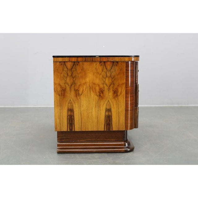 Art Deco Walnut Nightstand with Black Opaxite Glass, Czechoslovakia, 1930s For Sale - Image 12 of 18