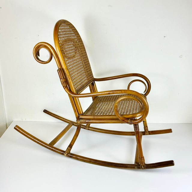 Thonet Early 20th C French Boho Chic Coastal Child-Size Bentwood & Cane Rocking Chair, After Thonet For Sale - Image 4 of 15