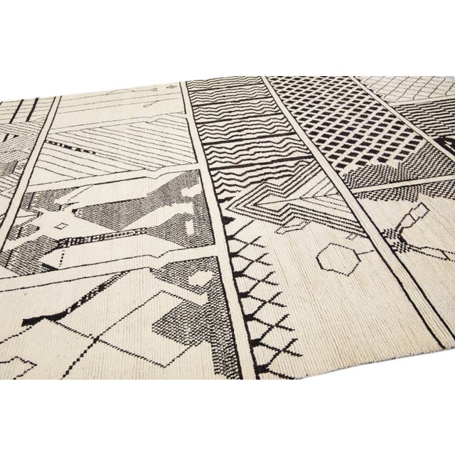 Modern Tribal Moroccan Style Handmade Beige Wool Rug For Sale - Image 9 of 11