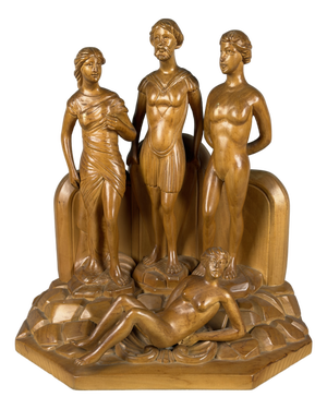 Art Deco Style Carved Wood Sculpture Group from Scurati, 1950s