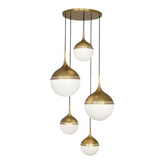Robert Abbey Jonathan Adler Rio Multi Globe Chandelier in Antique Brass For Sale