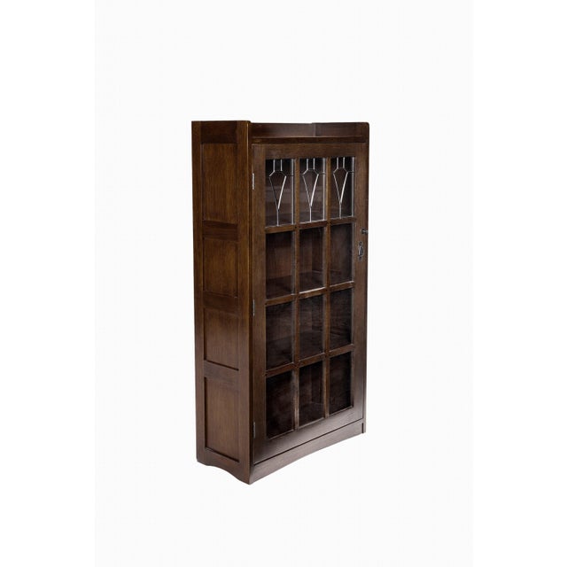 Mission Leaded Glass Bookcase With Lock & Key - Micheal Cherry For Sale - Image 15 of 18