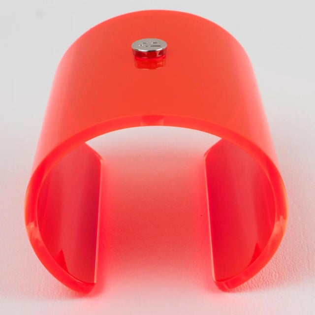 Metal Courreges Paris Orange Acrylic Cuff Bangle Bracelet For Sale - Image 7 of 10