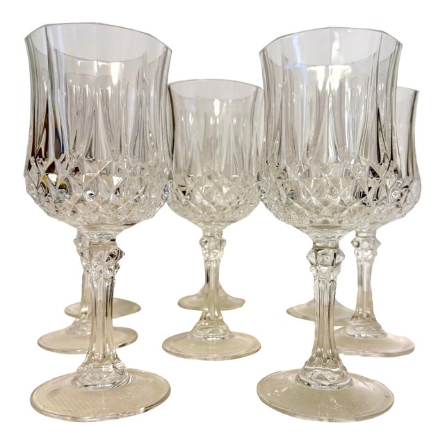 Vintage French Cristal D’Arques Longchamp Crystal Wine Glasses Set of 8 For Sale