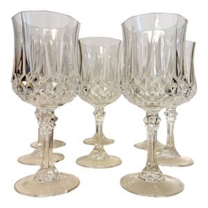 Vintage French Cristal D’Arques Longchamp Crystal Wine Glasses Set of 8