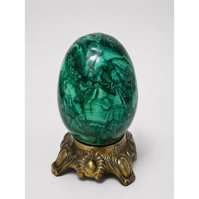 Large & Heavy Sculpted Malachite Egg Specimen Sculpture on Ornate Brass Stand For Sale - Image 9 of 10