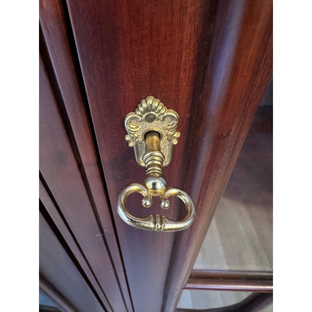 Vintage Chippendale Style 3-Door Mahogany China Cabinet W/ 3 Drawers & Key For Sale - Image 4 of 11