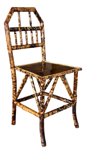 Antique English Burnt Bamboo Side Chair With Japanned Lacquer Seat