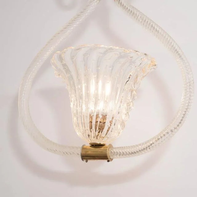 1950s Barovier & Toso "Bullicante" Murano Glass and Brass Pendant/Chandelier For Sale - Image 5 of 9