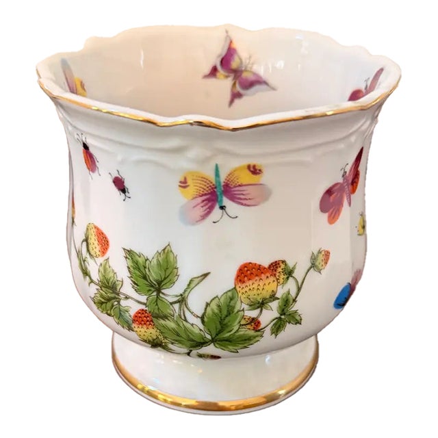 Mid 20th Century Ardalt Japan Hand-Painted Porcelain Cachepot Jardinière With Butterflies & Strawberries, Pattern 7083 For Sale