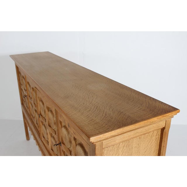 Large Brutalist Danish Sideboard in Oak with 4 Doors by Henning Kjærnulf, 1970s For Sale - Image 12 of 15