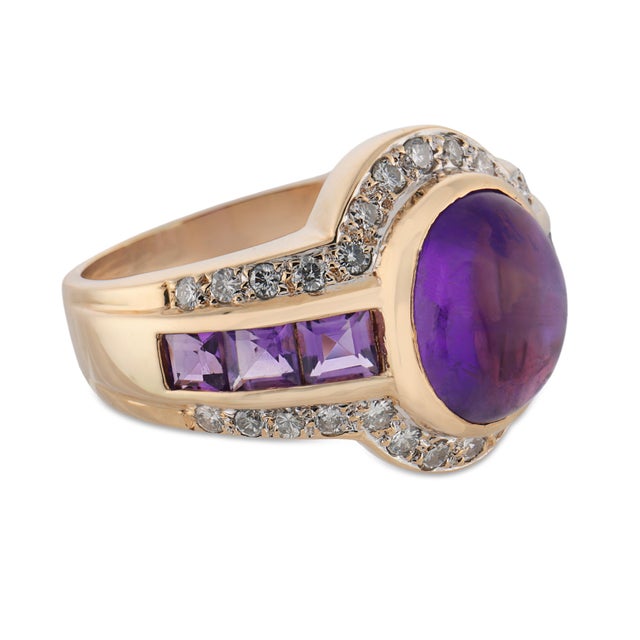 Vintage 2.70 Carat Amethyst Diamond 14k Yellow Gold Ring, Size 5.25 For Sale - Image 4 of 6