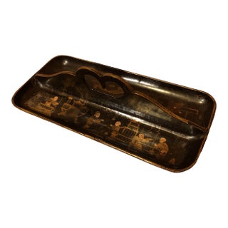 Mid 1800 Chinoiserie Papier-Mâché Double Pen Tray For Sale