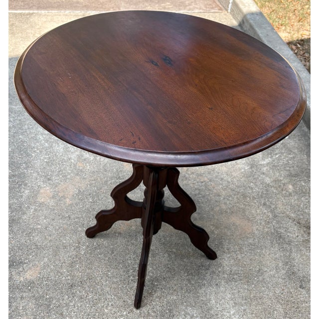 Wood Antique Tilt Top Victorian Side Table For Sale - Image 7 of 11