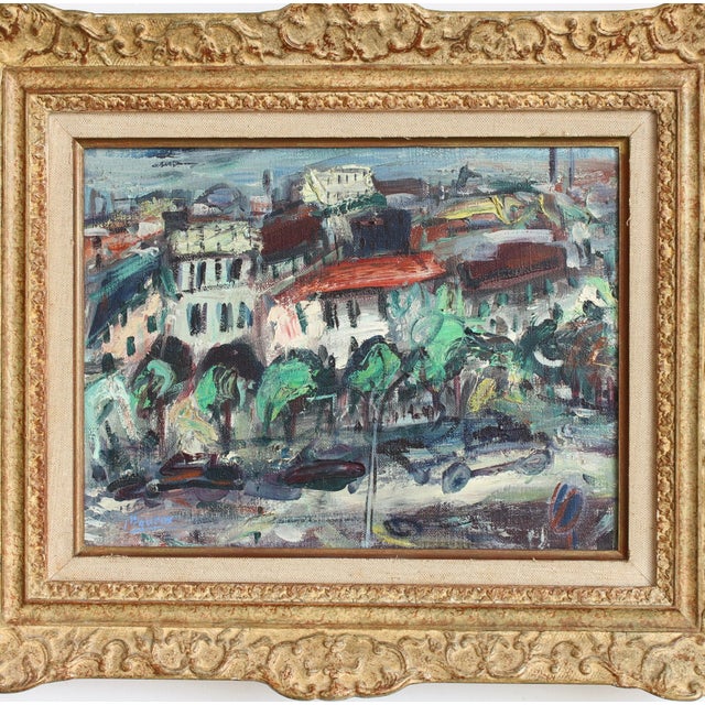 Modern Guy Le Péqueux, View Over the City of Red Roofs, 1960s, Oil on Canvas For Sale - Image 3 of 15