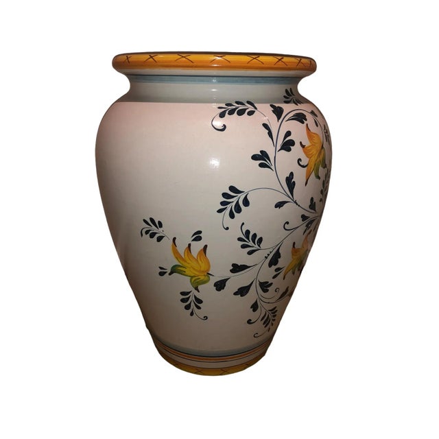 Italian 2000s Deruta Handmade Urn, Large Size, Hand Thrown and Painted - Tuscan Villa With Flowers and Fine Trim For Sale - Image 3 of 6
