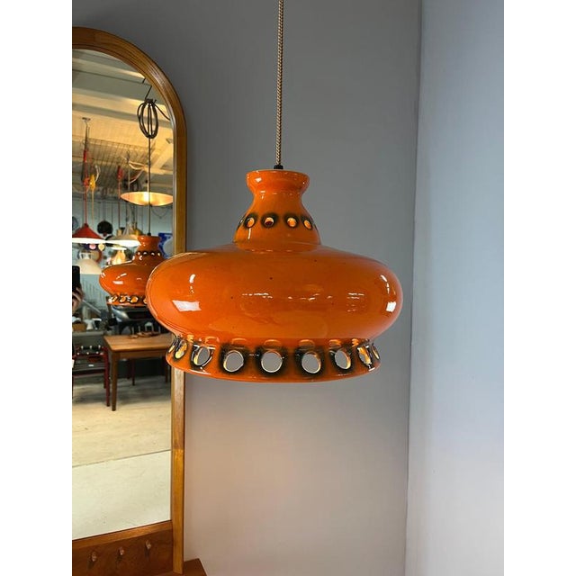 Orange Ceramic Lamp in Orange For Sale - Image 8 of 11