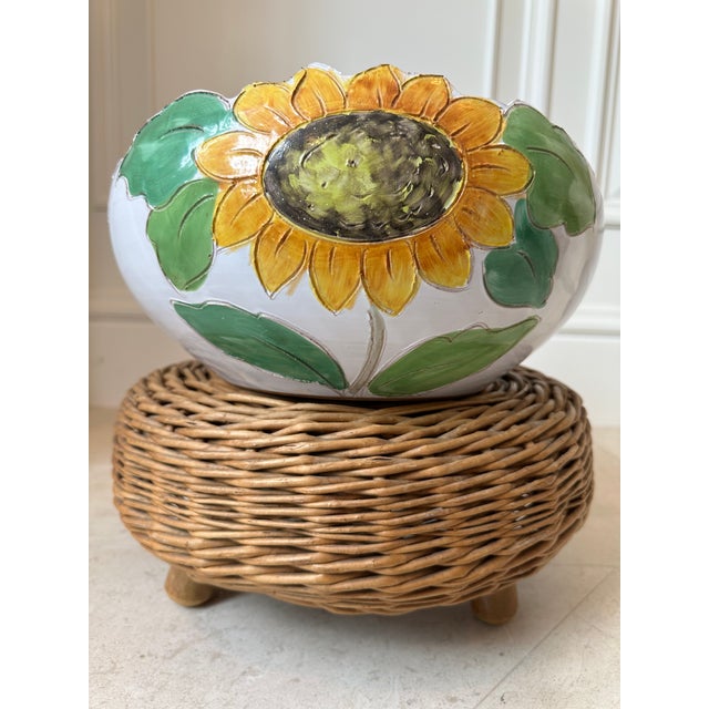 1970s Vintage 12” Italian Sunflower Insized, Glazed Handpainted Terracotta Bowl For Sale - Image 5 of 18