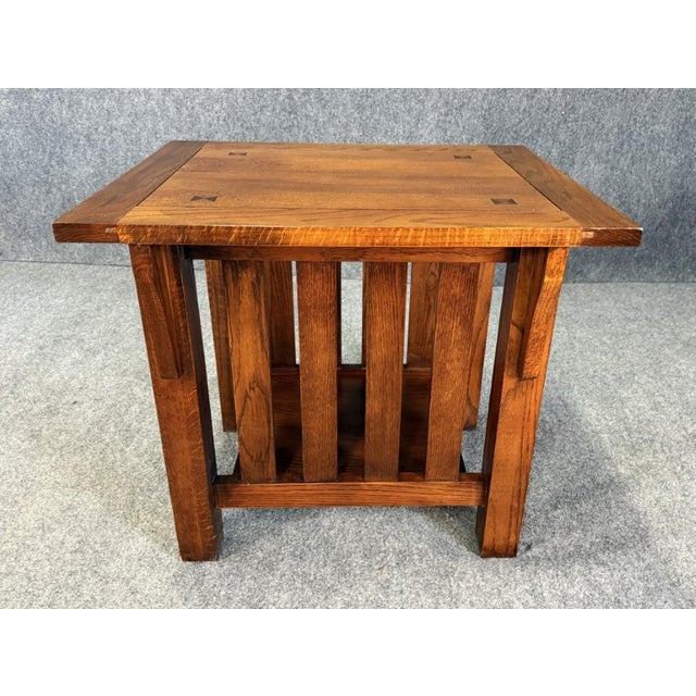 Late 20th Century Oak Mission Style Side Table For Sale - Image 4 of 11