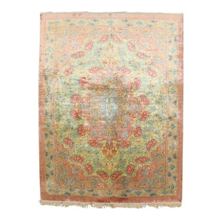 Vintage Zabihi Collection Botanical Silk Persian Qum Mini Rug - 2' x 2'7" For Sale