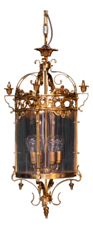 Large Cylindrical Lantern in Louis XVI Style Brass Glass Pendant Lighting XXL