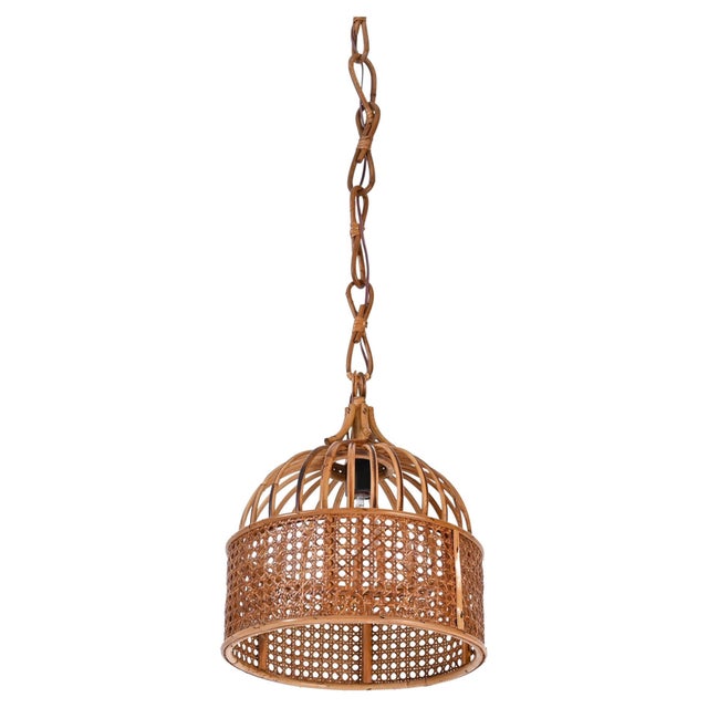 French Riviera Round Pendant in Rattan and Wicker, Italy, 1970s For Sale - Image 12 of 12