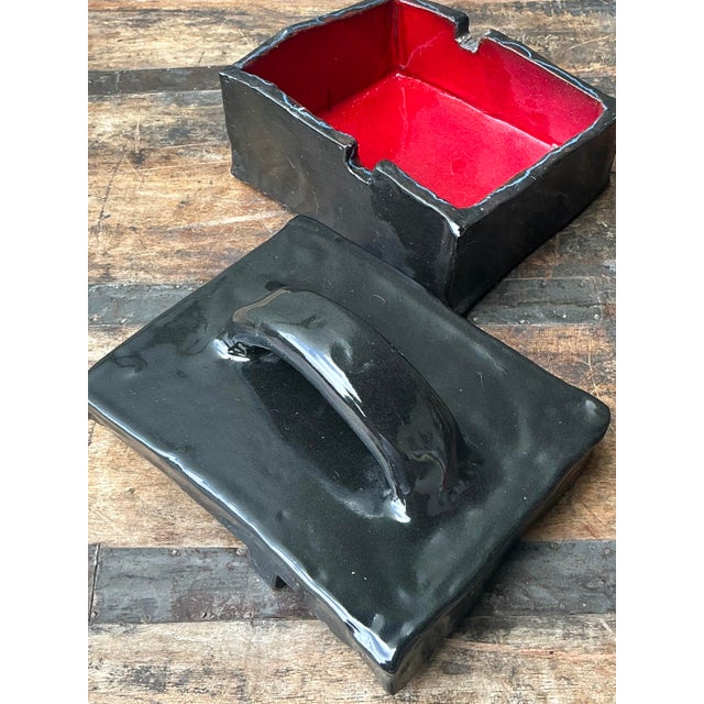 Black Vintage Original Slab Built Studio Pottery Lidded Box For Sale - Image 8 of 12