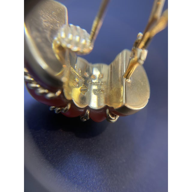 Late 20th Century Pair of Seaman Schepps 18k Yellow Gold Carved Translucent Amber Shrimp Earclips For Sale - Image 9 of 9