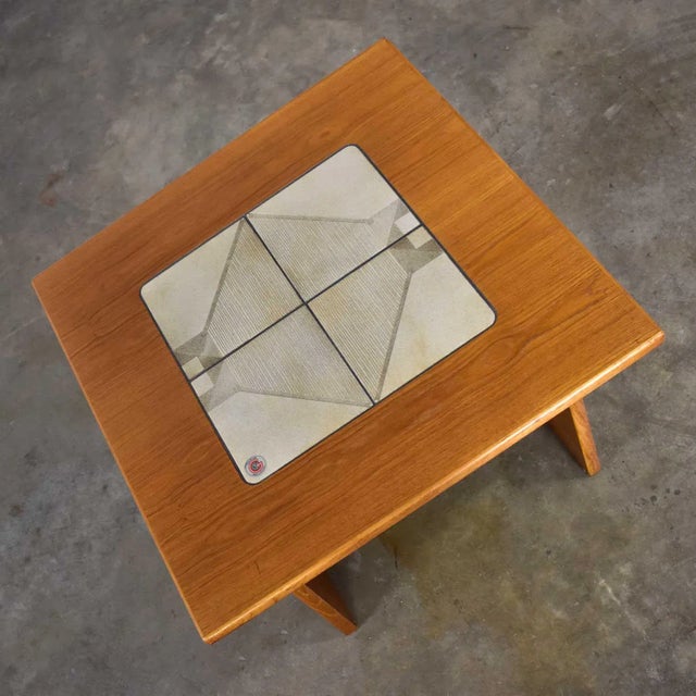 MCM Scandinavian Modern Side or End Table Teak With Tile Insert by Gangso Mobler For Sale - Image 9 of 13