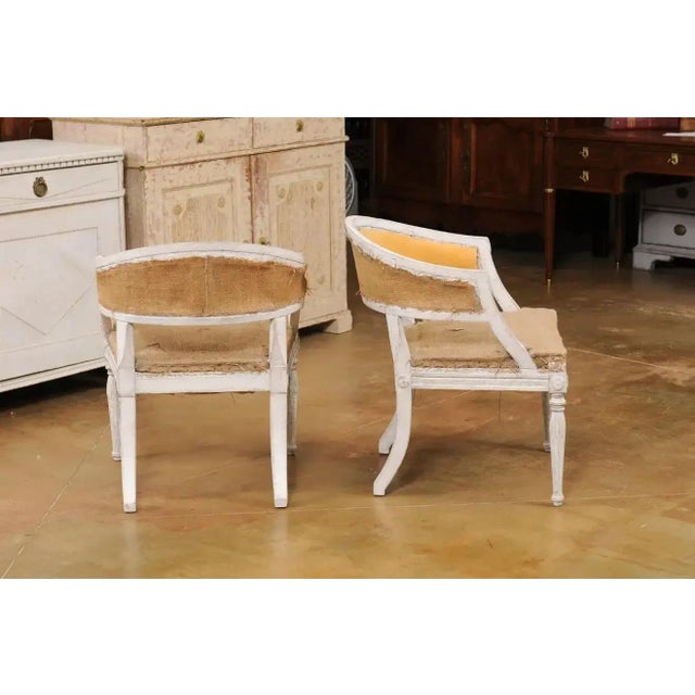 Swedish Gustavian Style Painted Tub Chairs with Carved Campanula Friezes - A Pair For Sale - Image 12 of 13