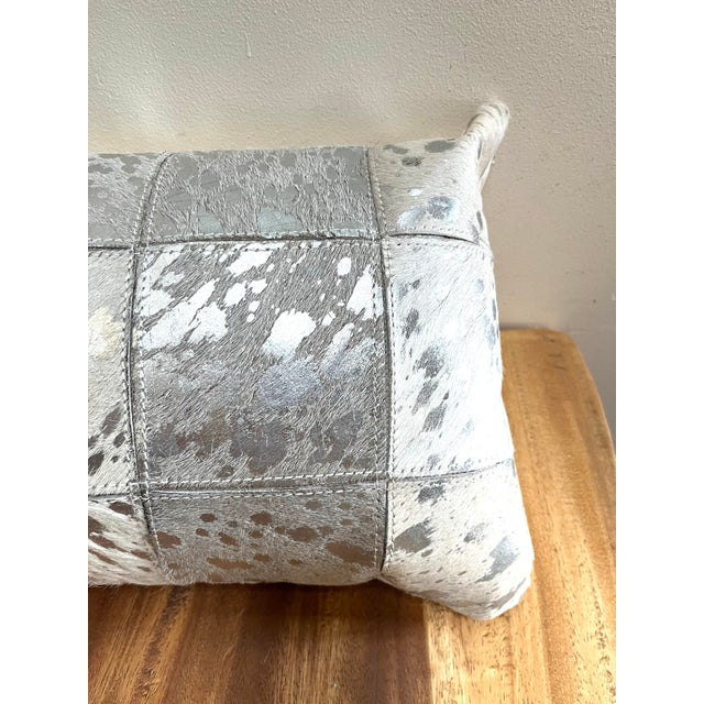 Rare 30” Long Silver and White Luxury Cowhide Pillow For Sale In San Diego - Image 6 of 6