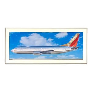 Late 20th Century Poster Airplane "Silver One" Large Print Southwest Airlines 25th Anniversary Framed Art