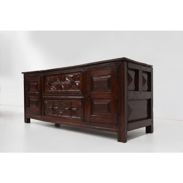 Rustic 16th Century French Geometric Sideboard in Oak For Sale - Image 3 of 18