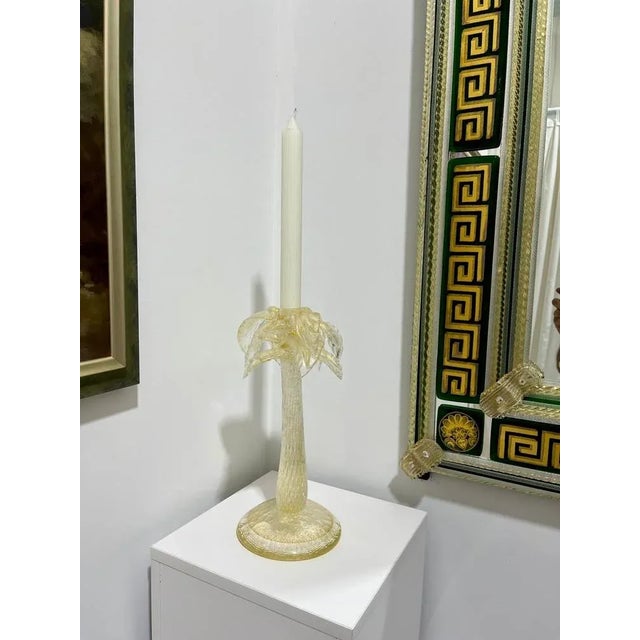 Traditional Gold Palm Tree Candle Holders For Sale - Image 3 of 7