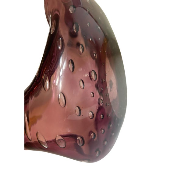 1970s Vintage 1970s Art Glass Bowl Ashtray Amethyst Purple Bubble Bullicante Attributed to Murano For Sale - Image 5 of 11