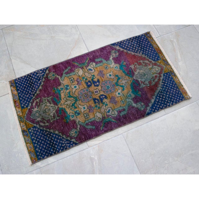 Distressed Low Pile Turkish Petite Rug Hand Knotted Entry Mat - 17'' X 31'' For Sale - Image 13 of 13