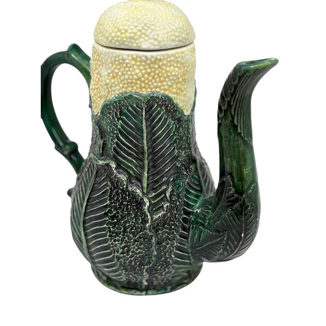 Traditional 20th Century Majolica Green Cabbage Cauliflower Tea Pot For Sale - Image 3 of 11