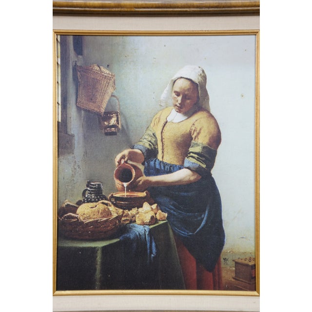 1980s Vintage 1983 Kitchen Maid Milkmaid Print on Board After Johannes Vermeer 20", Framed For Sale - Image 5 of 11